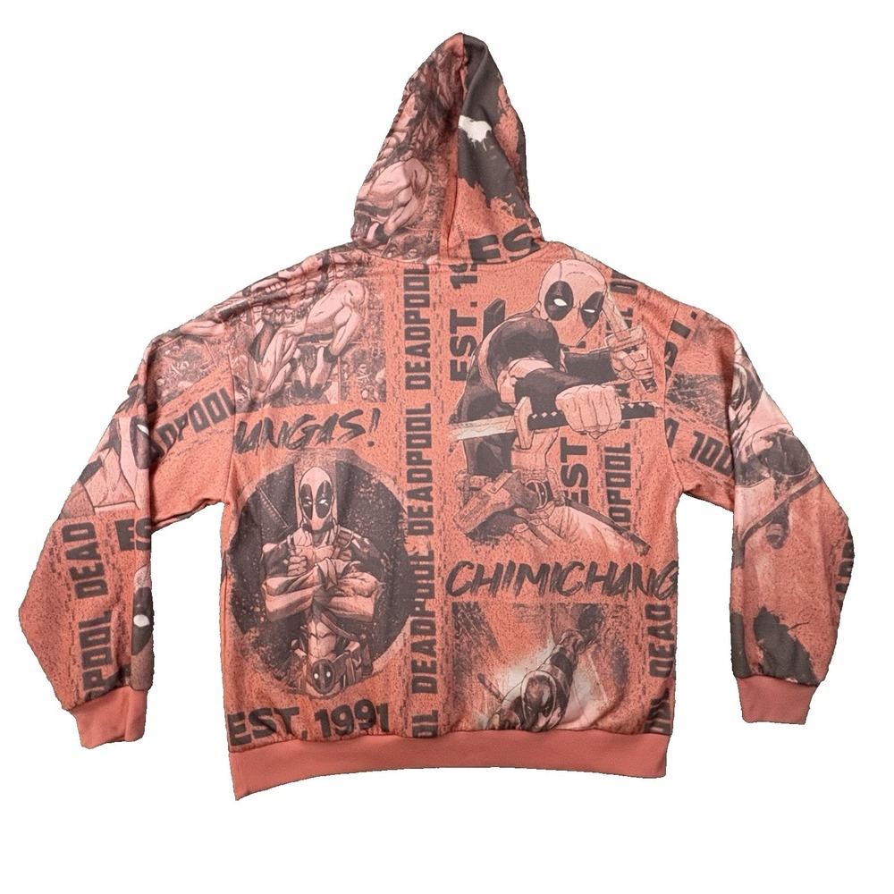 Marvel Men's XL Red Deadpool AOP Pullover Hoodie Comic Graphic SEE DESCRIPTION - Picture 2 of 15